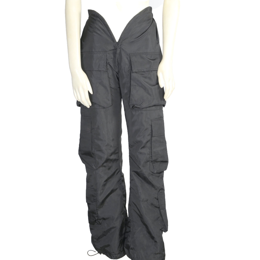 VARENNE Black Nylon Cargo Pants Size S Multi-Pocket High Rise V-Waist Techwear